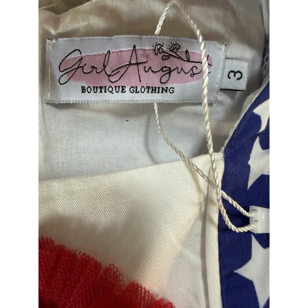 NWOT‎ Girl August Boutique Dress Rainbow Tulle Stars Lined July 4 Red White Blue
